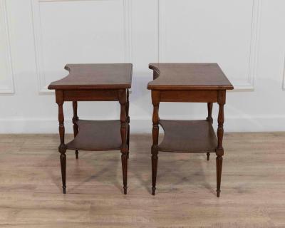 Pair of Louis XVI Style Bedside Tables with Curved Fronts and Lower Shelves