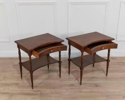 Pair of Louis XVI Style Bedside Tables with Curved Fronts and Lower Shelves