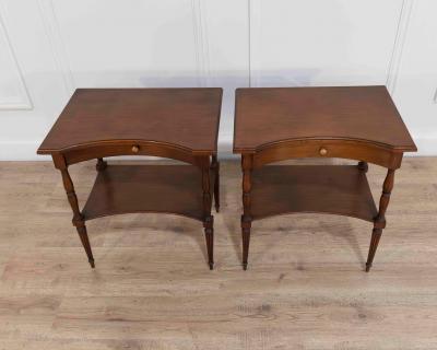 Pair of Louis XVI Style Bedside Tables with Curved Fronts and Lower Shelves