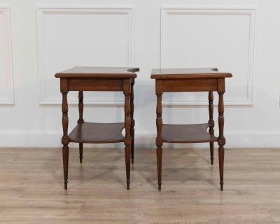 Pair of Louis XVI Style Bedside Tables with Curved Fronts and Lower Shelves
