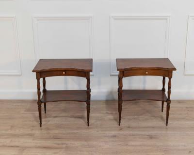 Pair of Louis XVI Style Bedside Tables with Curved Fronts and Lower Shelves