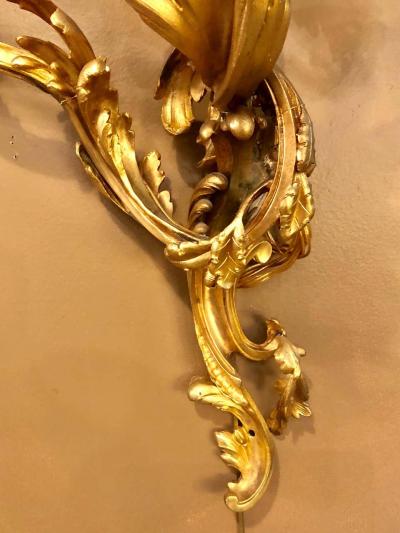 Pair of Louis XVI Style Bronze Three Light Gilt Bronze Sconces