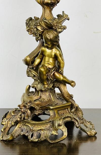 Pair of Louis XVI Style Gilt Bronze Candelabra Cherub Florentine Form
