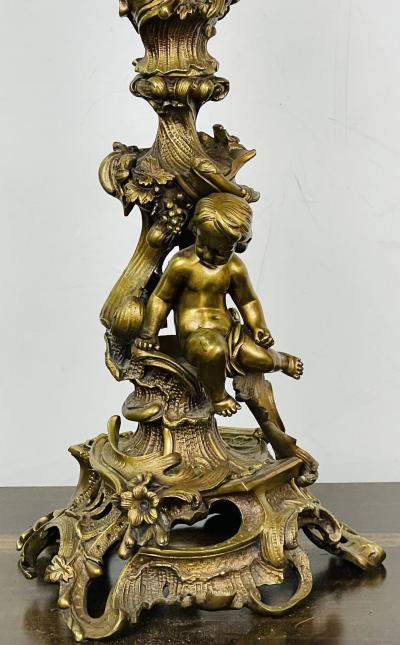 Pair of Louis XVI Style Gilt Bronze Candelabra Cherub Florentine Form