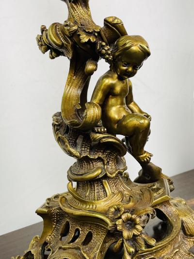Pair of Louis XVI Style Gilt Bronze Candelabra Cherub Florentine Form