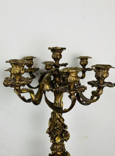 Pair of Louis XVI Style Gilt Bronze Candelabra Cherub Florentine Form