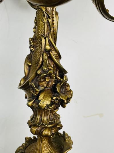 Pair of Louis XVI Style Gilt Bronze Candelabra Cherub Florentine Form