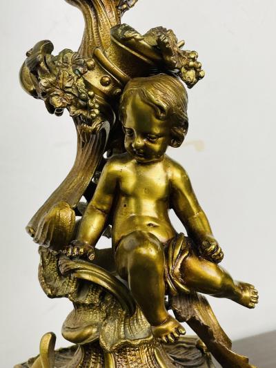 Pair of Louis XVI Style Gilt Bronze Candelabra Cherub Florentine Form