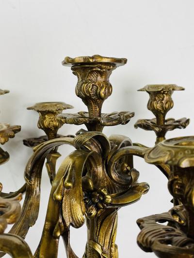 Pair of Louis XVI Style Gilt Bronze Candelabra Cherub Florentine Form
