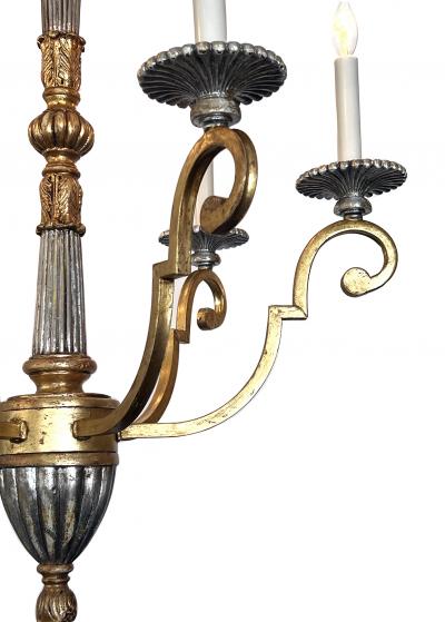 Pair of Louis XVI Style Giltwood and Wrought Iron 6 Light Chandeliers