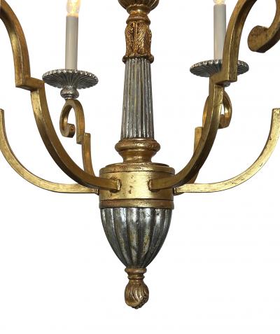 Pair of Louis XVI Style Giltwood and Wrought Iron 6 Light Chandeliers