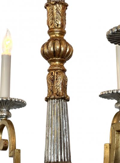 Pair of Louis XVI Style Giltwood and Wrought Iron 6 Light Chandeliers