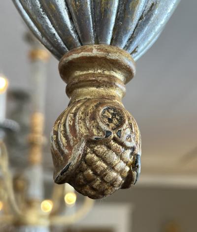 Pair of Louis XVI Style Giltwood and Wrought Iron 6 Light Chandeliers