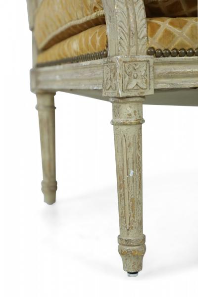 Pair of Louis XVI Style Gold Upholstered Fauteuils Armchairs