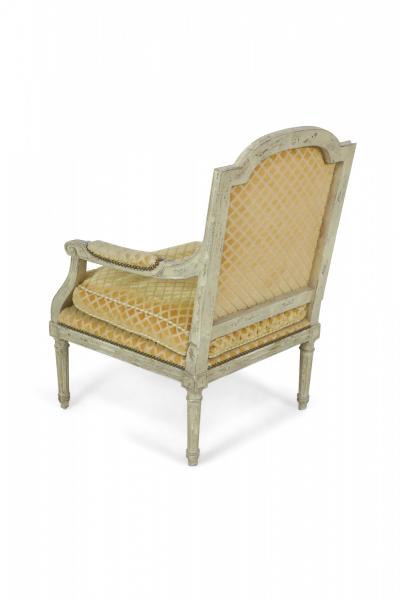 Pair of Louis XVI Style Gold Upholstered Fauteuils Armchairs