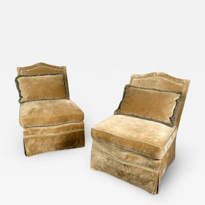 Pair of Louis XVI Style Mohair Slipper or Lounge Chairs Traditional Velvet