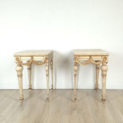 Pair of Louis XVI Style Painted and Gilt Stone Top Consoles Sweden circa 1900