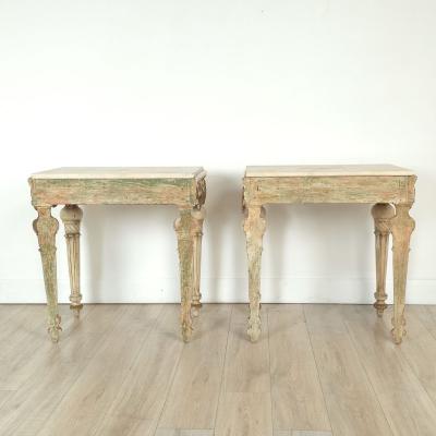 Pair of Louis XVI Style Painted and Gilt Stone Top Consoles Sweden circa 1900