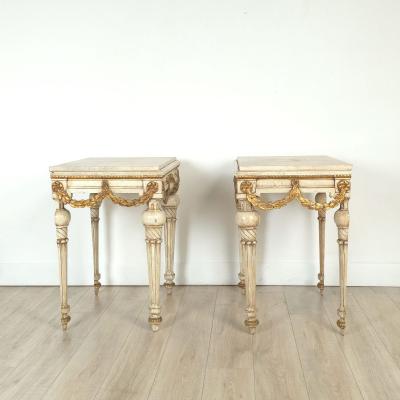 Pair of Louis XVI Style Painted and Gilt Stone Top Consoles Sweden circa 1900