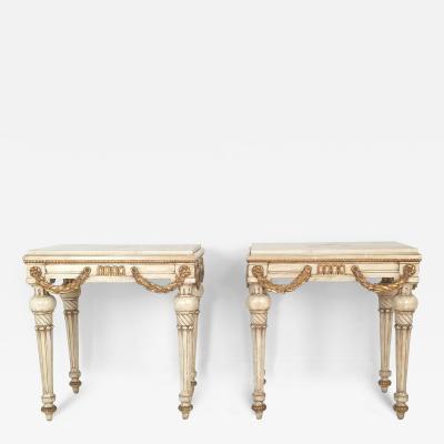 Pair of Louis XVI Style Painted and Gilt Stone Top Consoles Sweden circa 1900