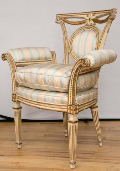 Pair of Louis XVI Style Parcel Gilt Upholstered Fauteuils
