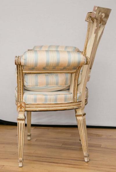 Pair of Louis XVI Style Parcel Gilt Upholstered Fauteuils