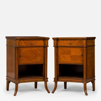 Pair of Louis XVI Style Parquetry Veneer Bedside Table Commodes
