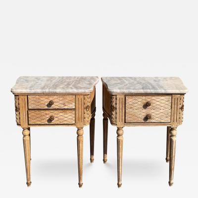 Pair of Louis XVI Style Swedish Marble Top Nightstands Paris Apartment