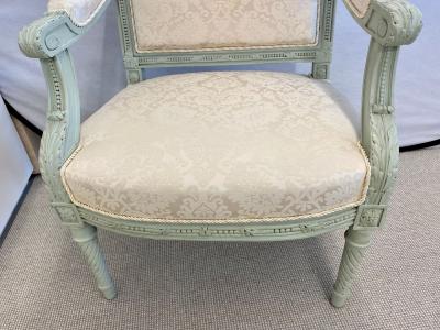 Pair of Louis XVI Style Throne or Arm Chairs Paint Decorated Frames
