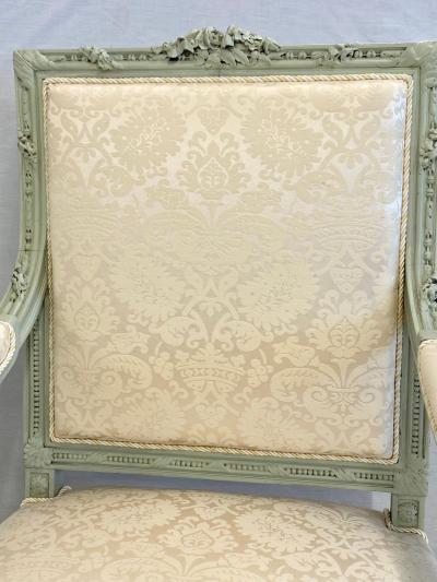 Pair of Louis XVI Style Throne or Arm Chairs Paint Decorated Frames