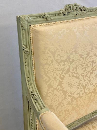Pair of Louis XVI Style Throne or Arm Chairs Paint Decorated Frames