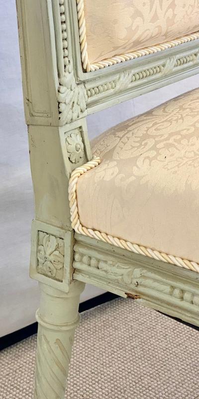 Pair of Louis XVI Style Throne or Arm Chairs Paint Decorated Frames