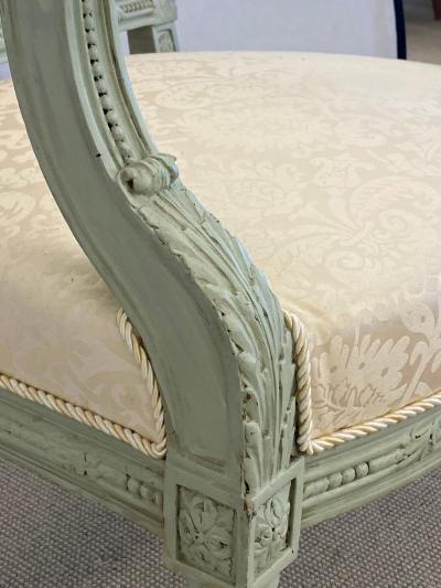 Pair of Louis XVI Style Throne or Arm Chairs Paint Decorated Frames