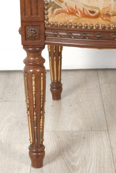 Pair of Louis XVI Style Walnut Armchairs with Aubusson Tapestry France 