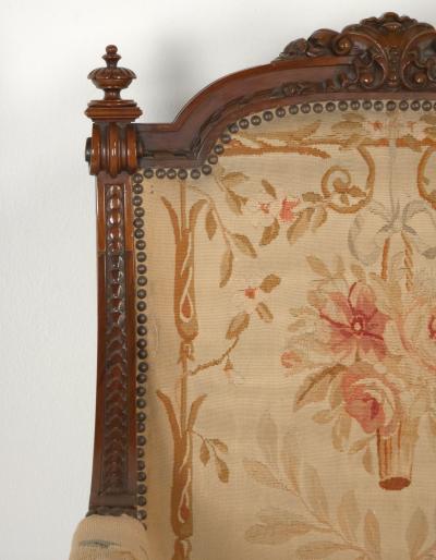 Pair of Louis XVI Style Walnut Beech Part Gilt Armchairs