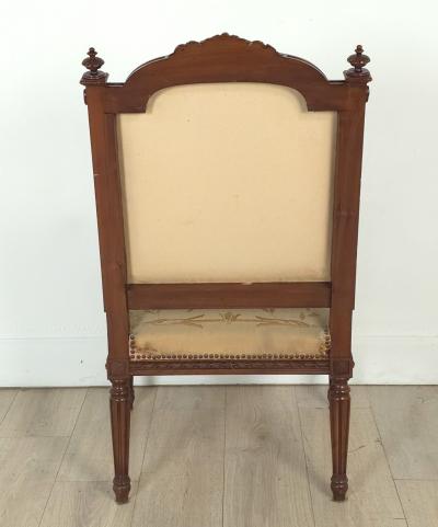 Pair of Louis XVI Style Walnut Beech Part Gilt Armchairs