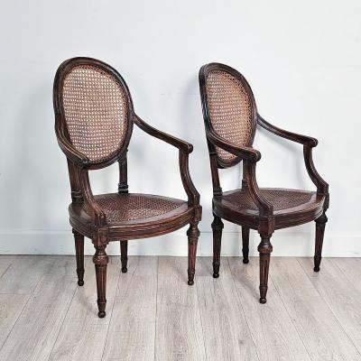 Pair of Louis XVI Walnut Chairs without Cushions Italy circa 1790 