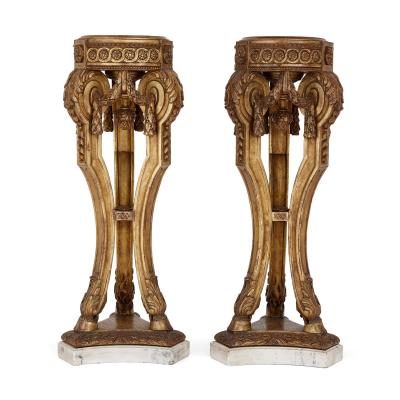 Pair of Louis XVI style giltwood and marble pedestals