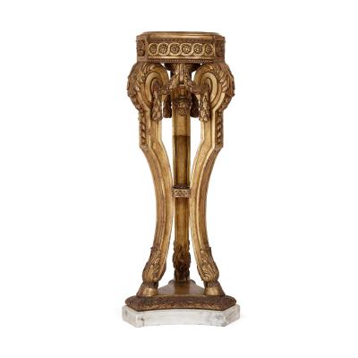 Pair of Louis XVI style giltwood and marble pedestals