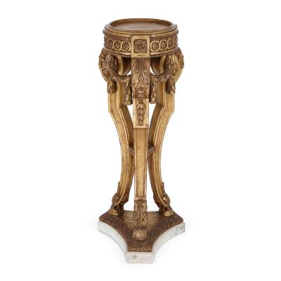 Pair of Louis XVI style giltwood and marble pedestals