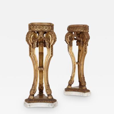 Pair of Louis XVI style giltwood and marble pedestals