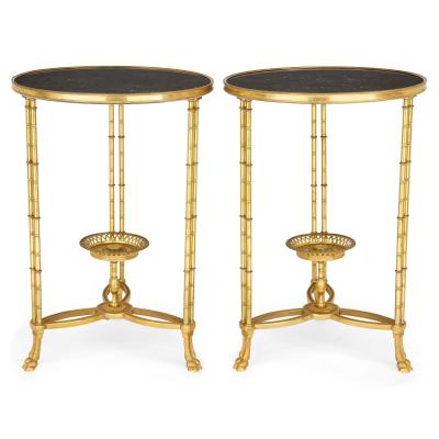 Pair of Louis XVI style marble and ormolu occasional tables