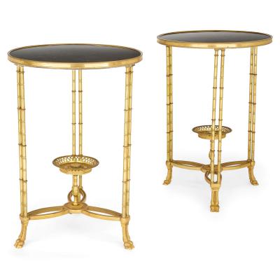 Pair of Louis XVI style marble and ormolu occasional tables