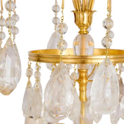 Pair of Louis XVI style ormolu malachite and rock crystal girandoles