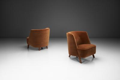 Pair of Lounge Chairs Upholstered in Burnt Orange Mohair Norway 1940s
