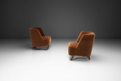 Pair of Lounge Chairs Upholstered in Burnt Orange Mohair Norway 1940s