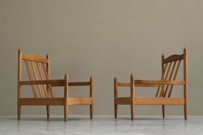 Pair of Lounge Chairs in Solid Oak To Be Reupholstered France 1960s