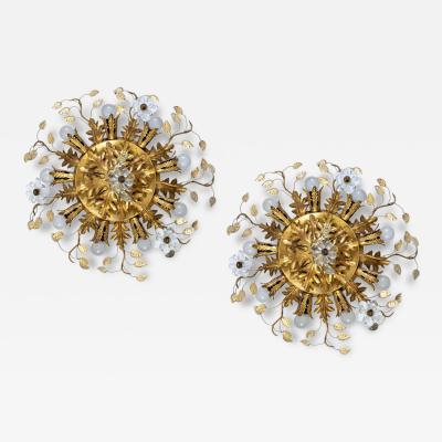 Pair of Lovely Flush Mount Ceiling Light by Banci Firenze Italy circa 1970s