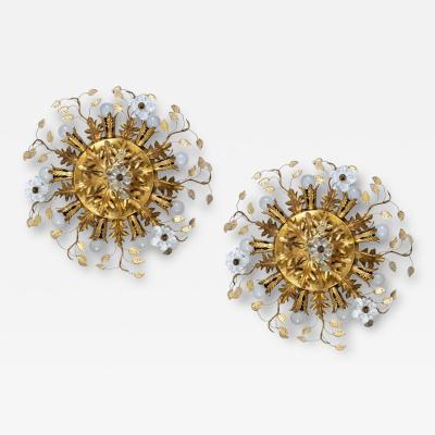 Pair of Lovely Flush Mount Ceiling Light by Banci Firenze Italy circa 1970s