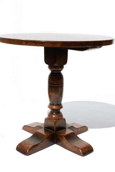 Pair of Low Round Oak Cocktail Tables with Turned Column Supports